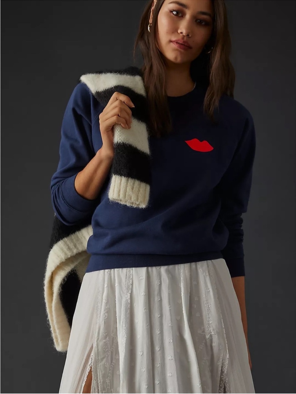 Clare V. Bisous Sweatshirt Lips Navy - Picture 1 of 11